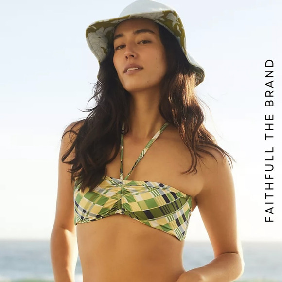 Faithfull the Brand NWT Billie Check Plaid Print Halter Twiggy Bikini Top, XS - Picture 1 of 12